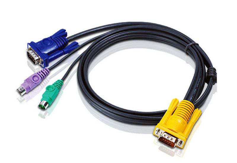 ATEN KVM Cable 1.8m with VGA and PS/2 connectors, featuring a slim design for easy management.