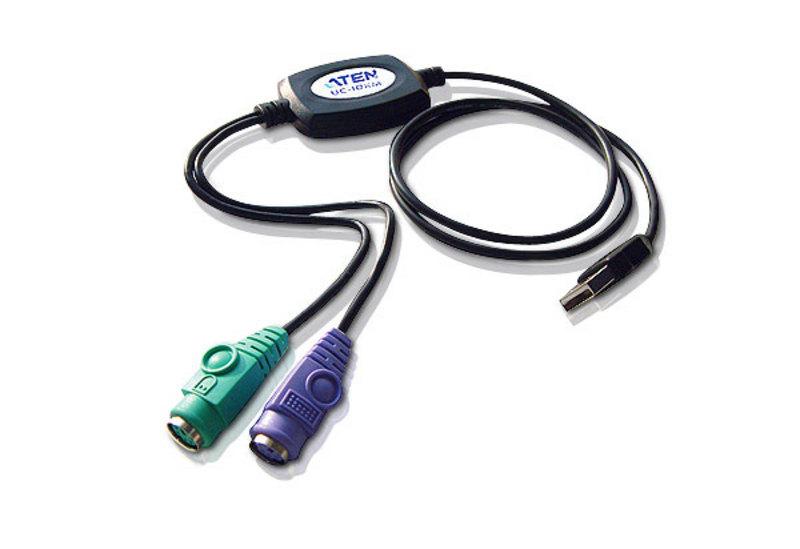 Aten PS/2 to USB Adapter Cable, 90cm long, connecting a PS/2 keyboard and mouse to a USB port.