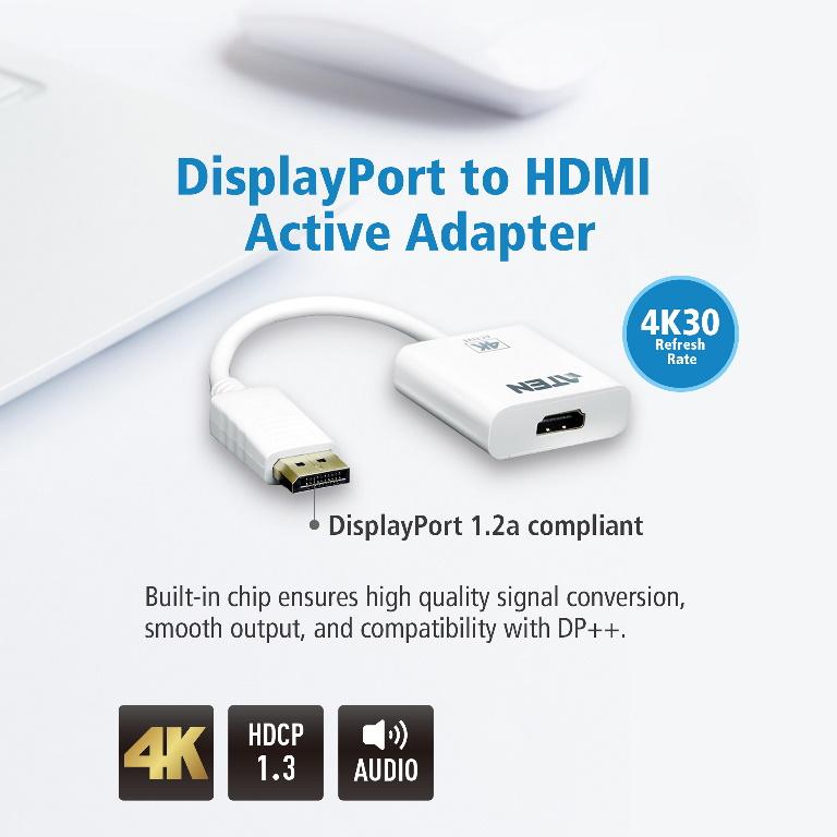 ATEN VanCryst DP(M) to HDMI(F) Active 4K2K Adapter with Mini DisplayPort and HDMI connectors.