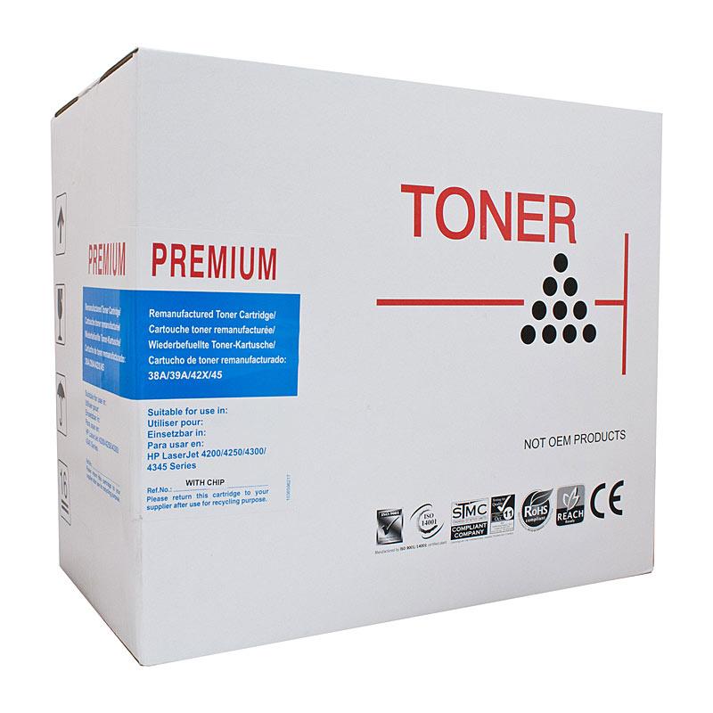 AUSTIC Laser Toner Cartridge Q5945A #45A, a black toner cartridge designed for HP printers, showcasing its sleek design and packaging.