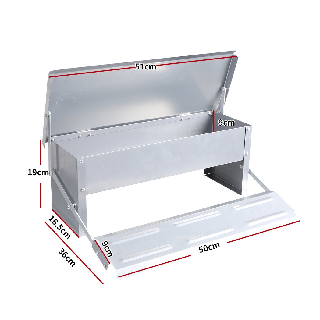 Automatic Chicken Feeder made of galvanized steel, featuring a treadle design for easy access and a large capacity of 5KG.