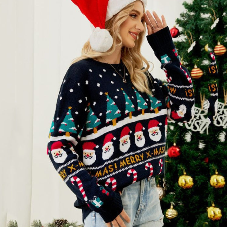 A cozy Autumn and Winter Women Pullover Sweater featuring a festive Christmas tree knit design, perfect for holiday celebrations.