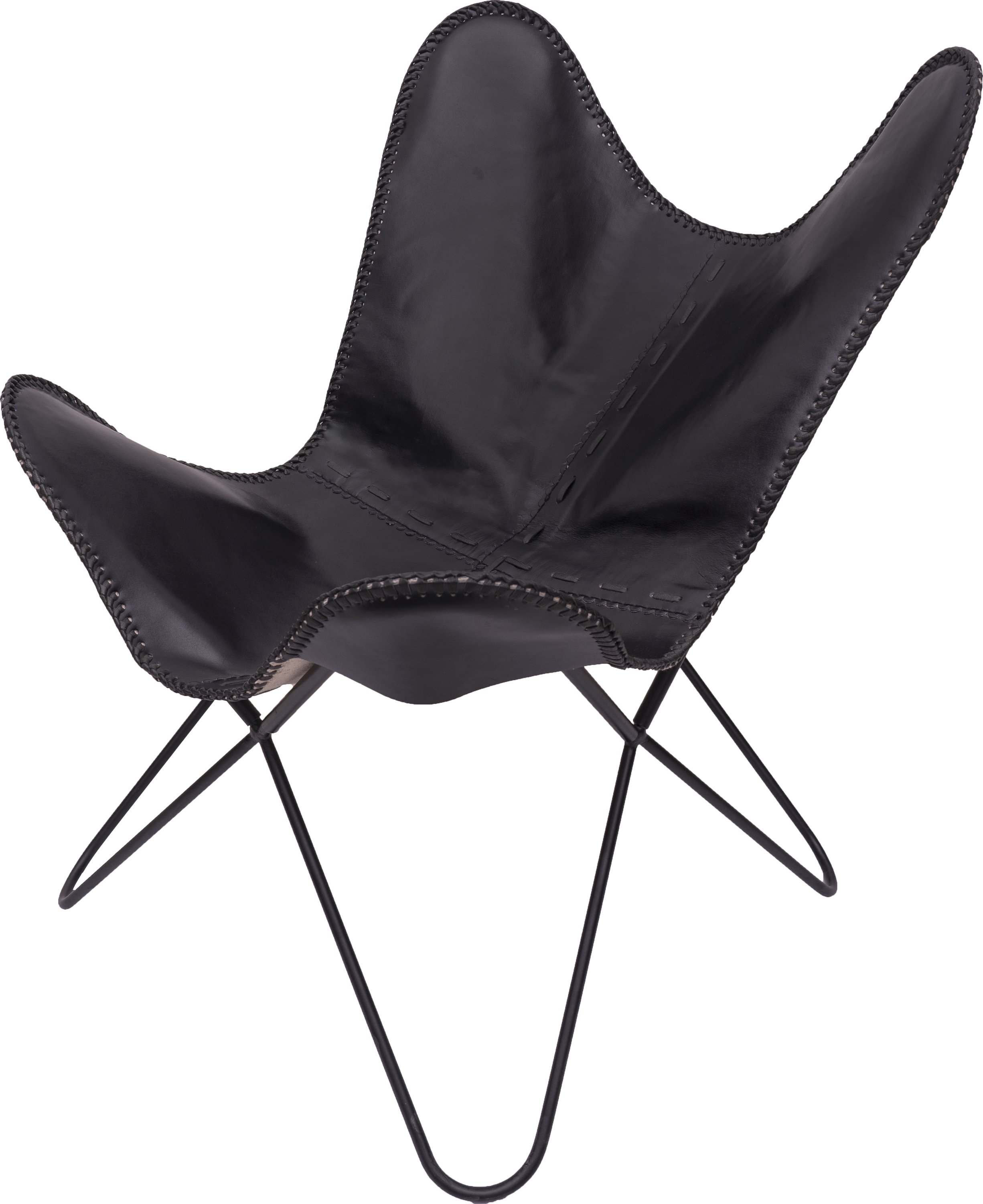 Ava Leather Butterfly Chair in Charcoal featuring a sleek iron frame and thick leather seat, perfect for modern interiors.