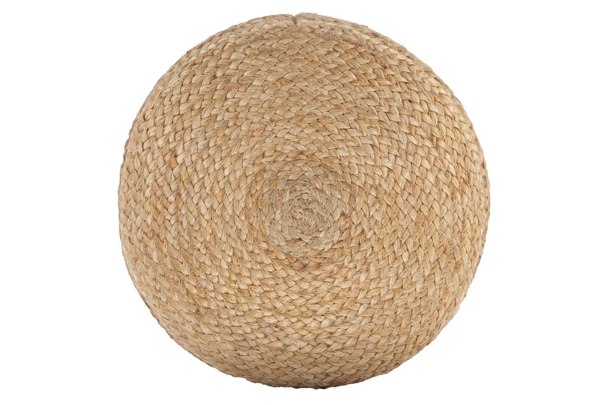 Ava Round Jute Pouf in natural color, showcasing its textured woven design and round shape, perfect for seating or as a decorative accent.