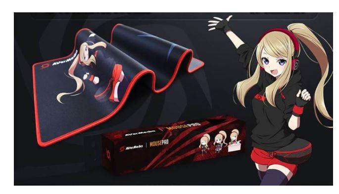 Large AVERMEDIA Anime Mousemat with anti-slip base and protective weaving edge, featuring vibrant anime graphics.