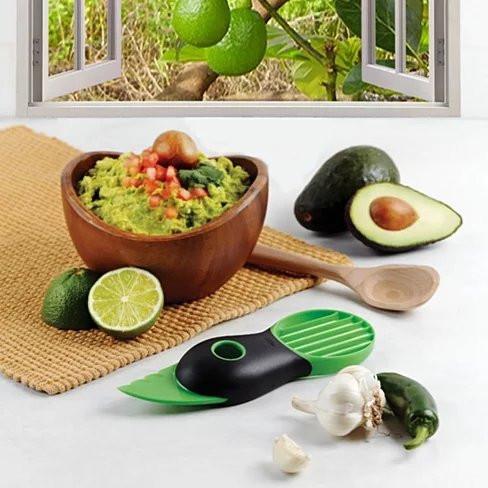 Avocado Joy 3-in-1 tool for slicing, pitting, and chopping avocados, featuring stainless steel blades and a BPA-free design.