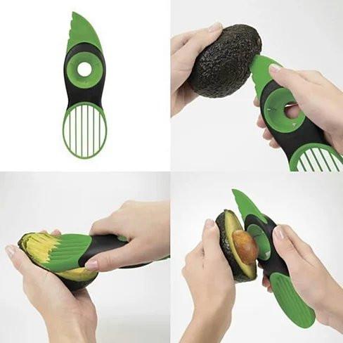 Avocado Joy 3-in-1 tool for slicing, pitting, and chopping avocados, featuring stainless steel blades and a BPA-free design.