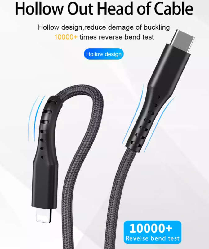 Awei Fast Charging Cable PD3.0 Type-C to Lightning, featuring a durable braid wire design, ideal for quick charging of iPhone and iPad devices.