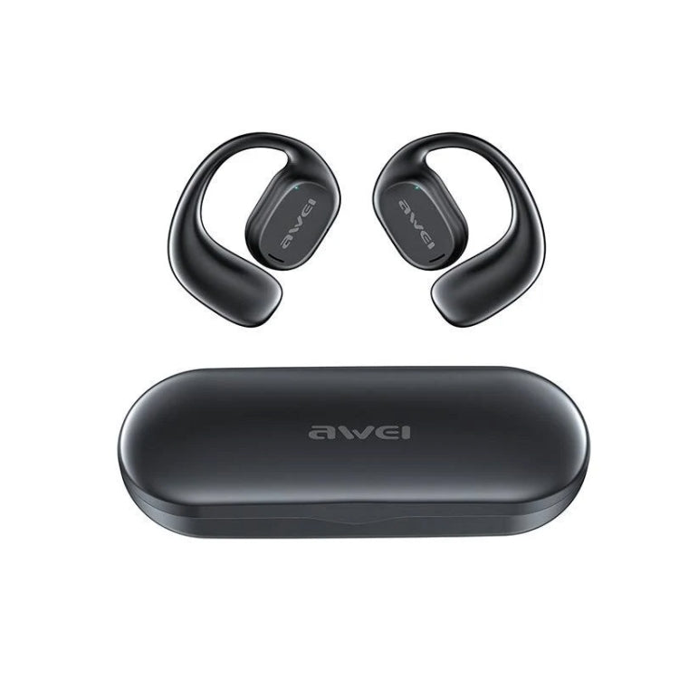 Awei T69 Air Conduction Sport TWS Bluetooth Earbuds in black, showcasing their sleek design and earhook style.