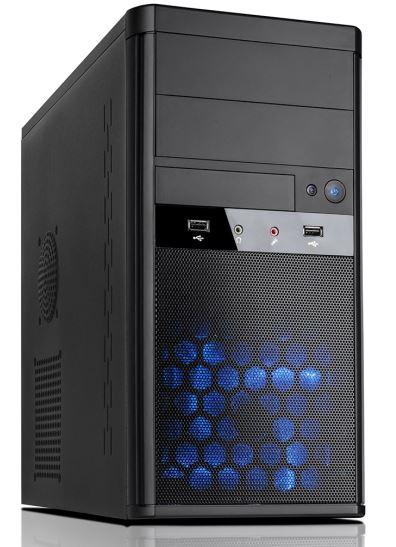 AYWUN 208 mATX System Case with embedded 500W PSU, showcasing its sleek design and multiple connectivity options.