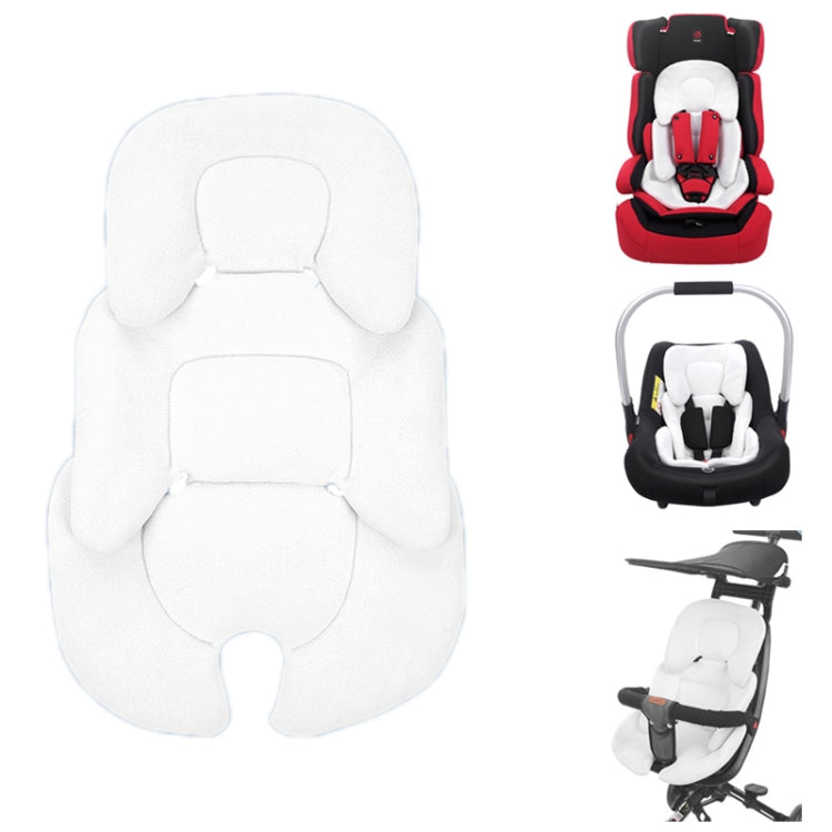 Baby Stroller Seat Cushion in white, featuring soft polar fleece and breathable honeycomb mesh for comfort and support.