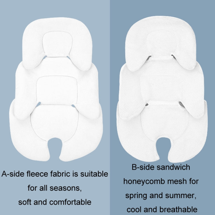 Baby Stroller Seat Cushion in white, featuring soft polar fleece and breathable honeycomb mesh for comfort and support.