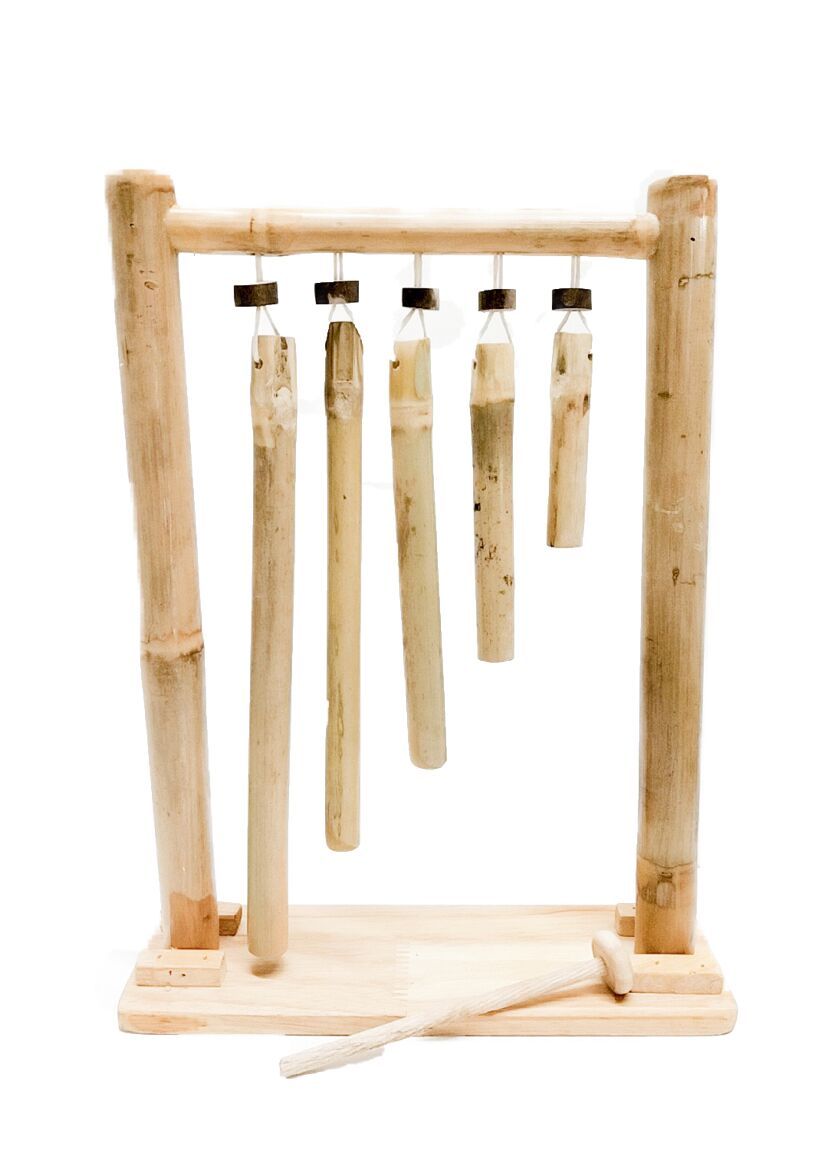 A beautifully crafted Bamboo Hanging Xylophone, showcasing its natural bamboo finish and elegant design, perfect for outdoor spaces.