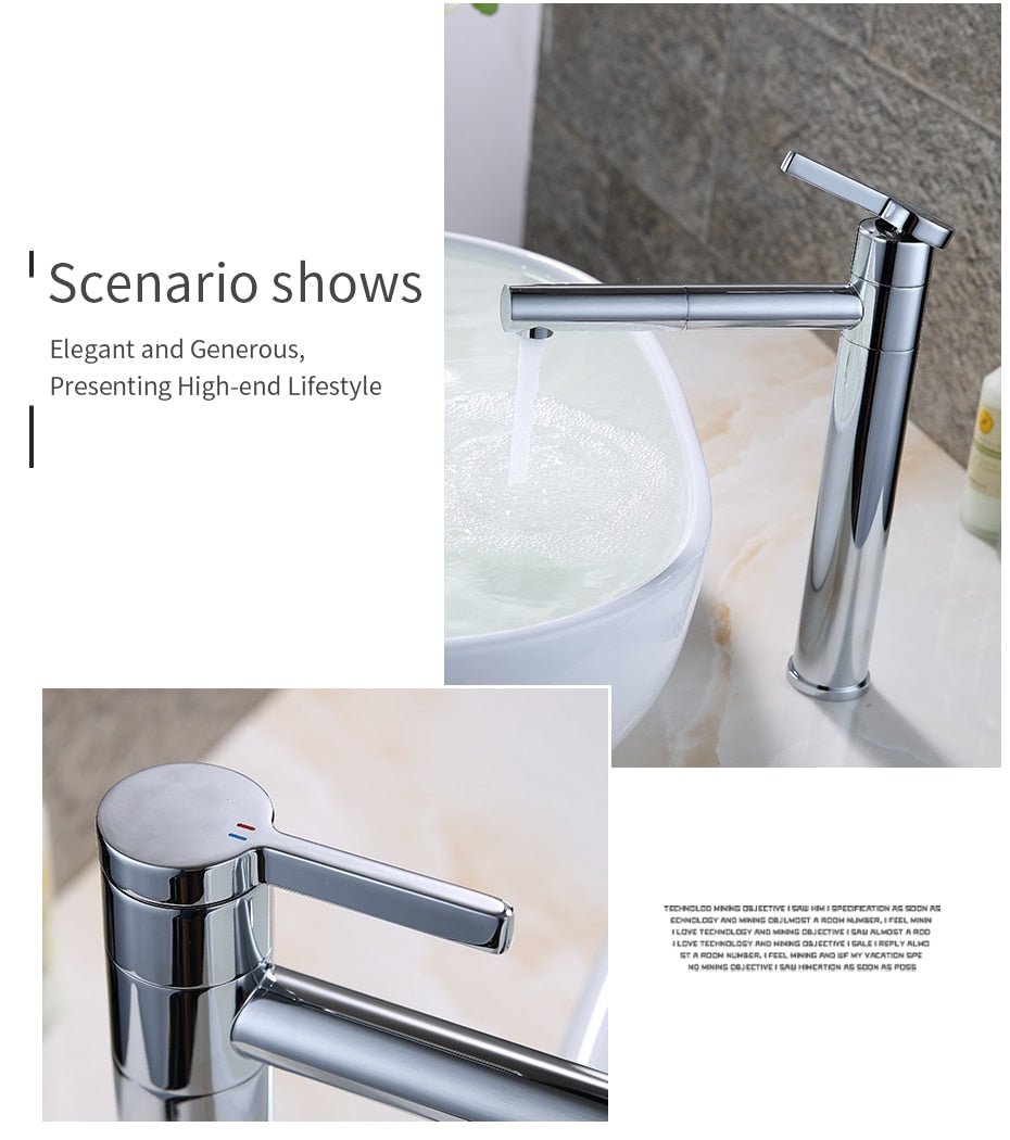 Brass bathroom faucet with a swivel spout and chrome finish, designed for vessel sinks.