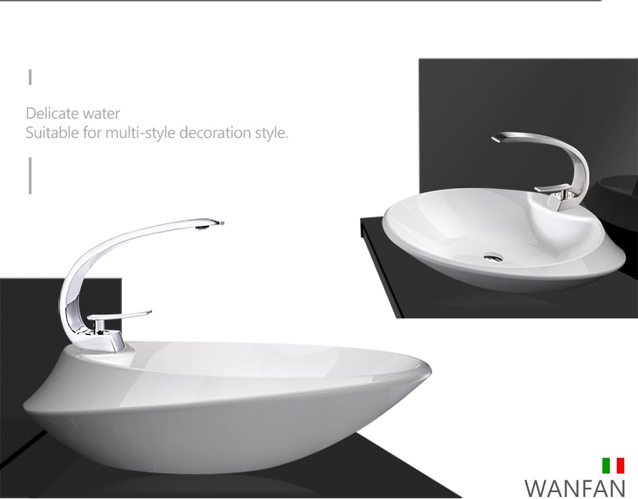 Modern brass basin faucet with single handle and sleek design, available in chrome, brushed nickel, and black finishes.