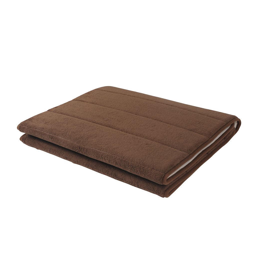 Thick and soft anti-slip bathroom shower mat in coffee color, featuring coral fleece surface and memory foam interlayer for comfort and safety.