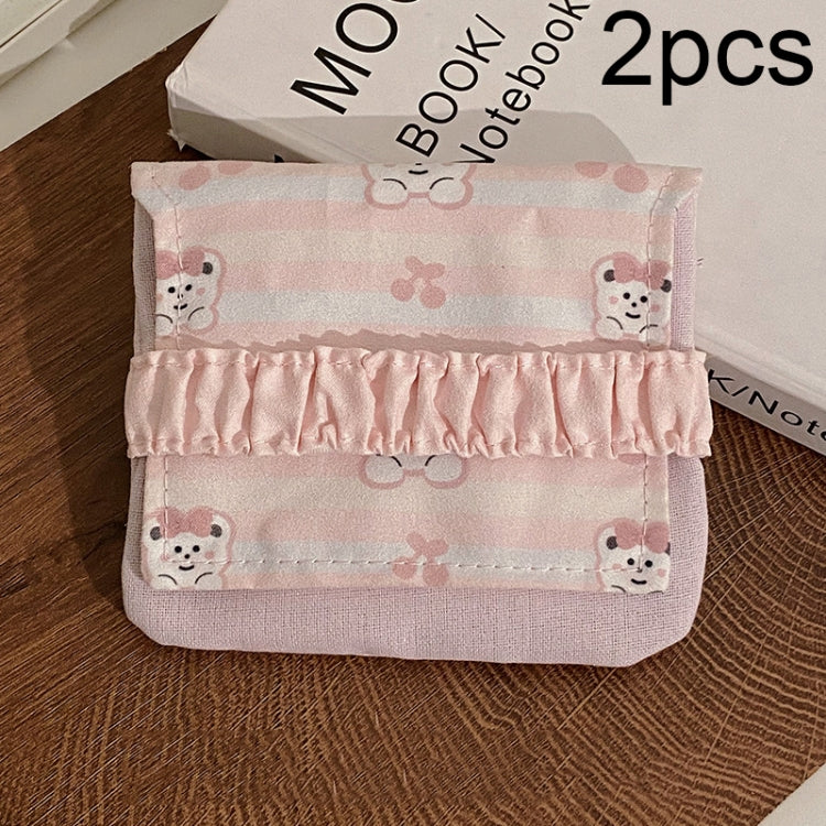 Two pink cartoon pattern large capacity sanitary storage bags made of suede and cotton lining, showcasing a cute design.