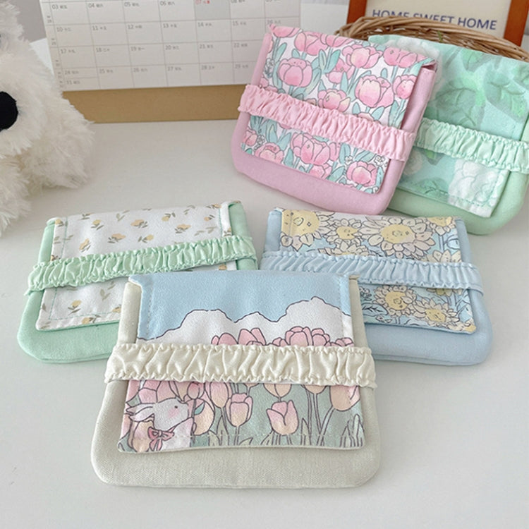 Two pink cartoon pattern large capacity sanitary storage bags made of suede and cotton lining, showcasing a cute design.