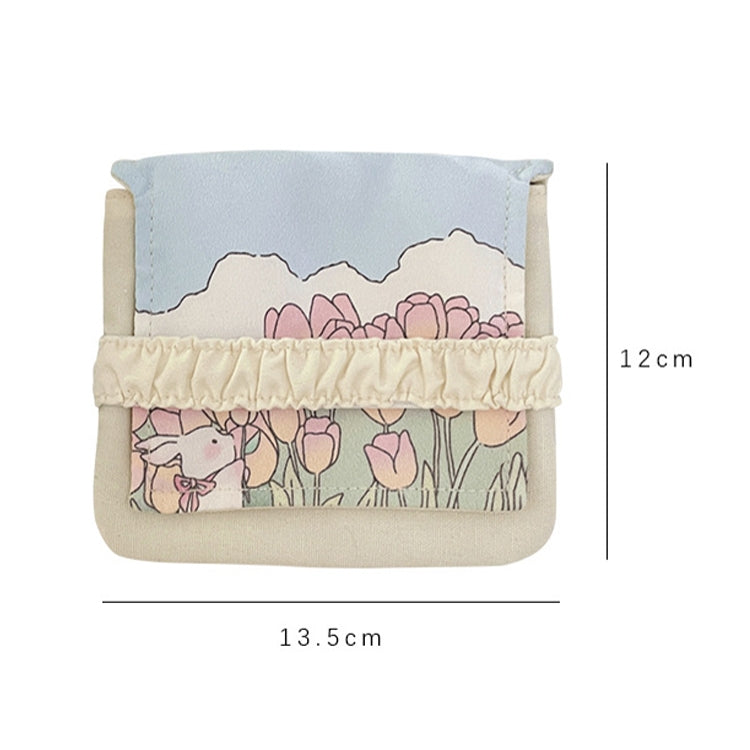 Two pink cartoon pattern large capacity sanitary storage bags made of suede and cotton lining, showcasing a cute design.