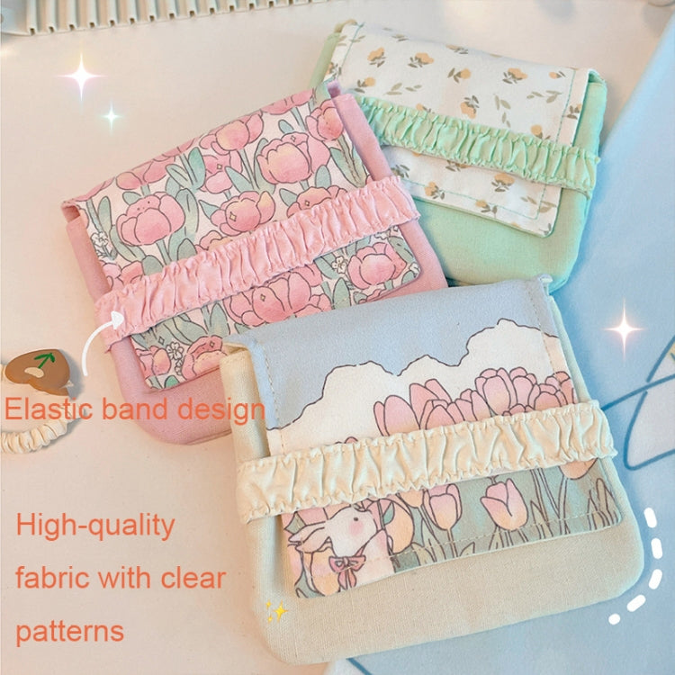 Two pink cartoon pattern large capacity sanitary storage bags made of suede and cotton lining, showcasing a cute design.