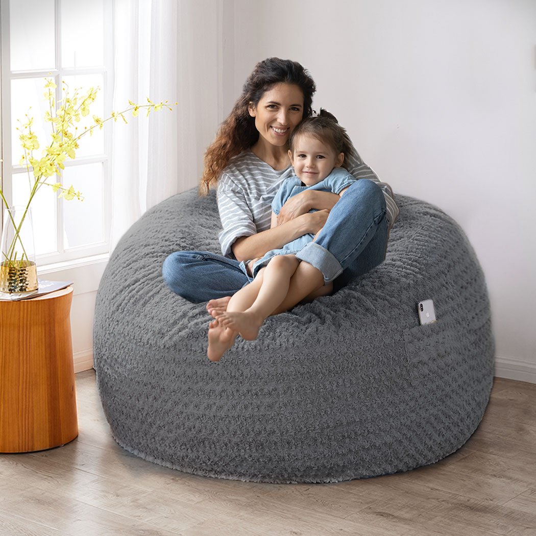 Extra large grey bean bag refill chair with plush velvet fabric, perfect for indoor lounging and relaxation.