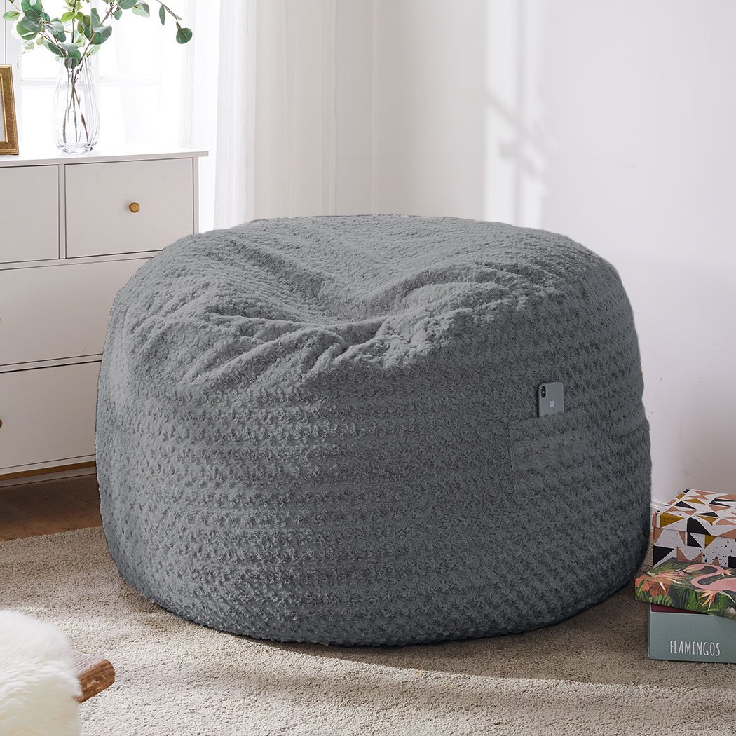 Extra large grey bean bag refill chair with plush velvet fabric, perfect for indoor lounging and relaxation.