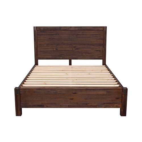 King Size Bed Frame made of Solid Wood Veneered Acacia with a minimalistic design, featuring a medium high square headboard and strong pole legs.