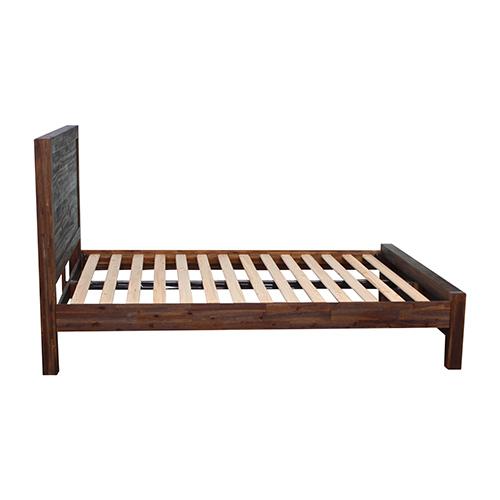 King Size Bed Frame made of Solid Wood Veneered Acacia with a minimalistic design, featuring a medium high square headboard and strong pole legs.