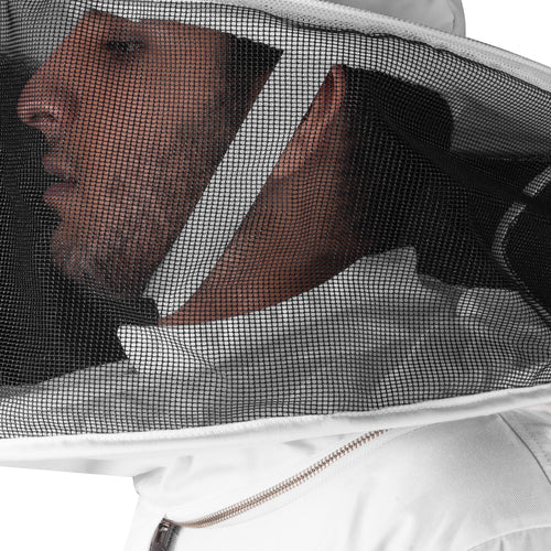 Beekeeping Bee Full Suit in cotton with round head veil, designed for full body protection and comfort while working with bees.