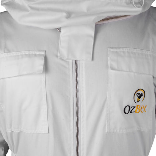 Beekeeping Bee Full Suit in cotton with round head veil, designed for full body protection and comfort while working with bees.