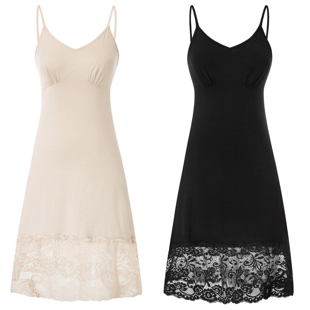 Belle Poque Women Lace Hem Full Slip Dress with spaghetti straps, featuring a V-neck and A-line silhouette, perfect for summer wear.