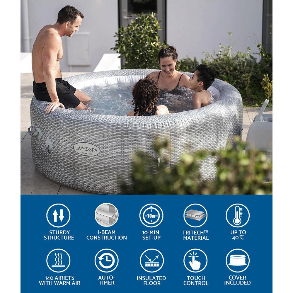 Bestway Inflatable Spa Pool featuring a soothing hydro-massage system, durable DuraPlus material, and a digital control panel for easy operation.