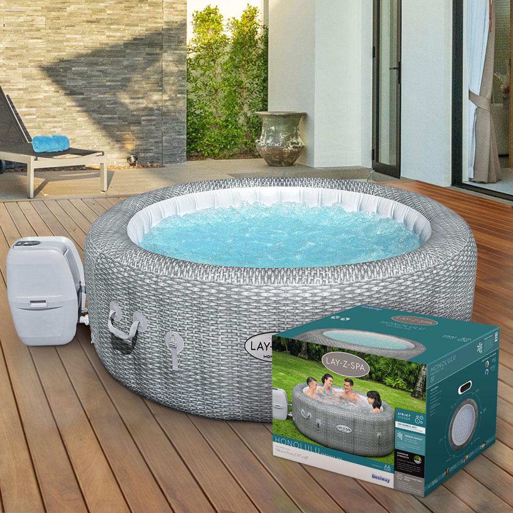 Bestway Inflatable Spa Pool featuring a soothing hydro-massage system, durable DuraPlus material, and a digital control panel for easy operation.