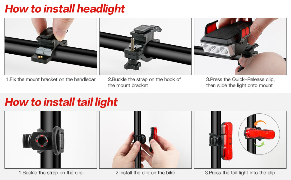 Bike LED Light 550LM with front and rear lights, USB rechargeable, featuring a 4000mAh power bank and IPX4 waterproof design.