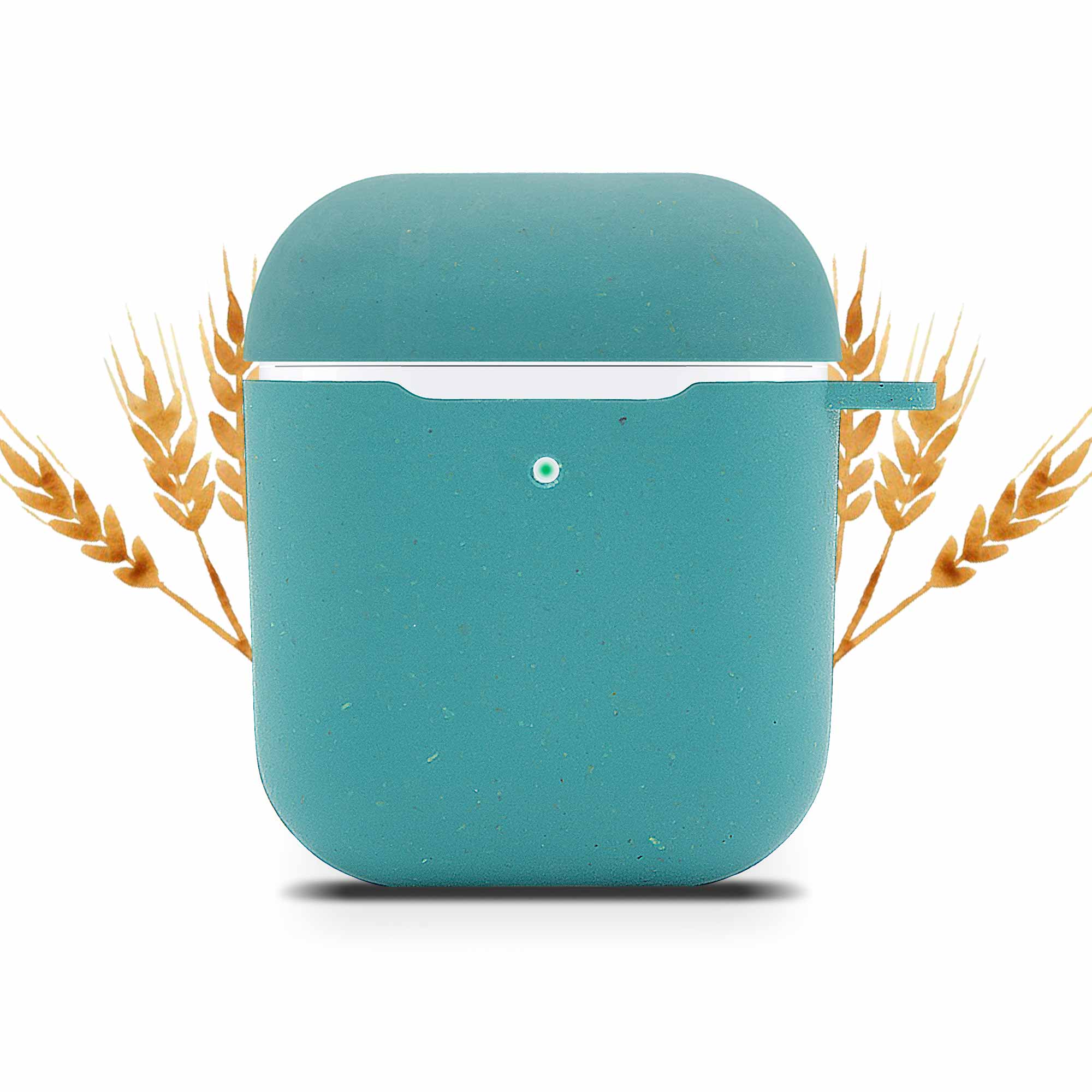 Biodegradable AirPods Case in Ocean Blue, showcasing its eco-friendly design and texture with a natural look.