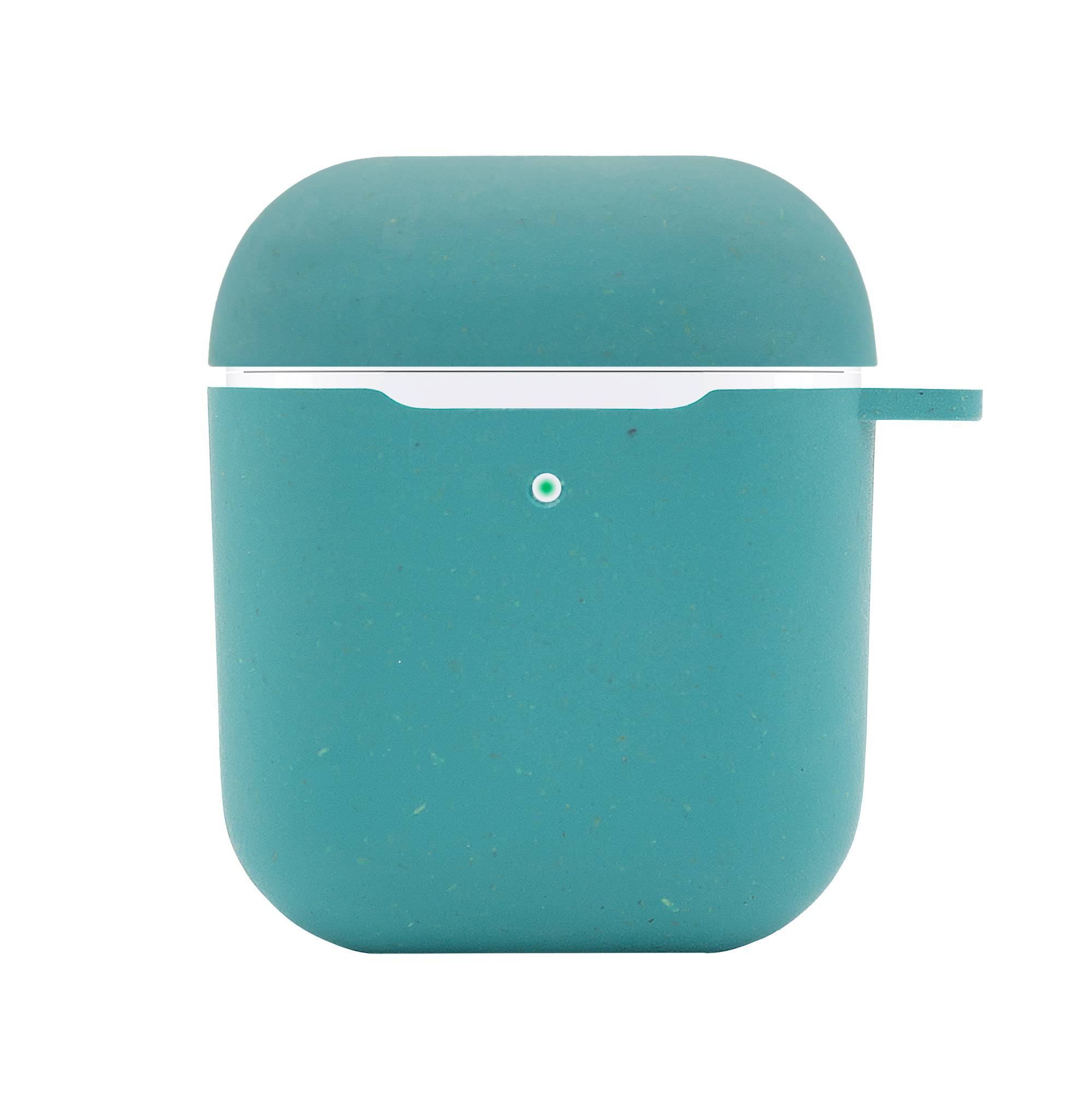 Biodegradable AirPods Case in Ocean Blue, showcasing its eco-friendly design and texture with a natural look.