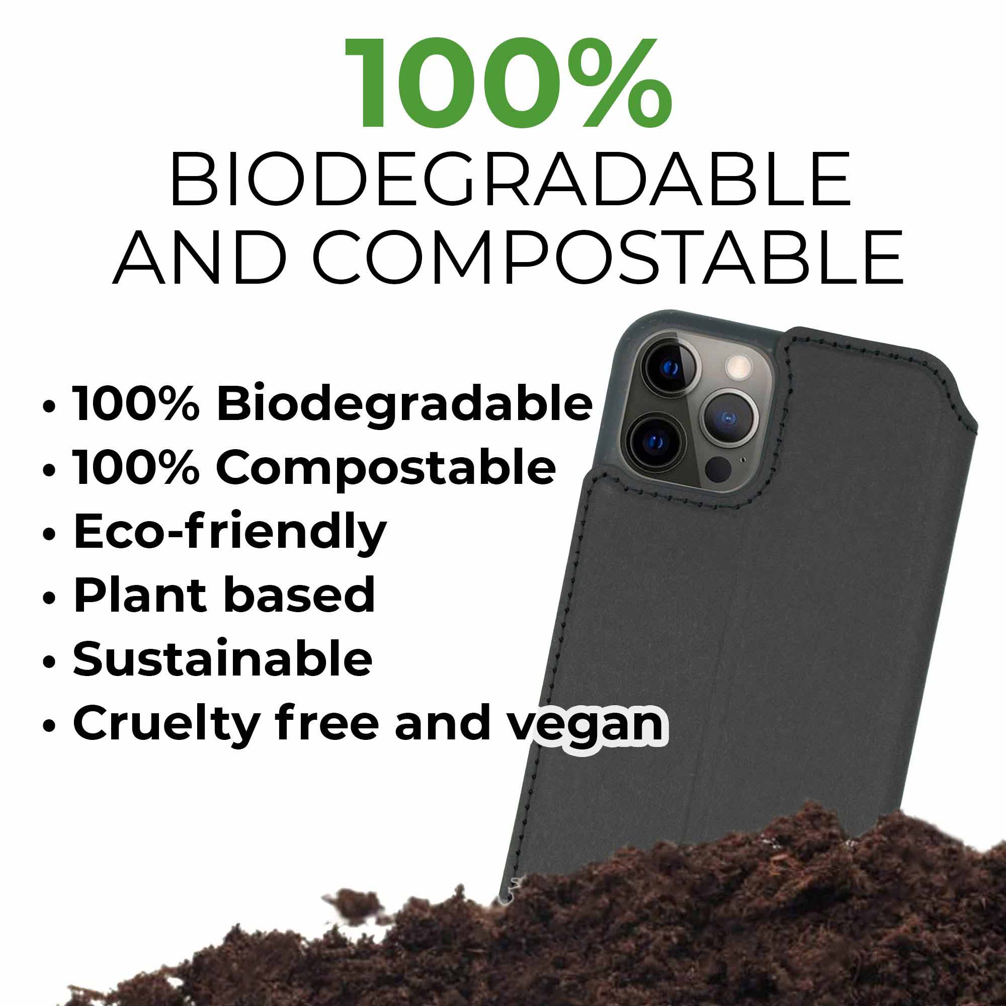 Black biodegradable flip phone case showcasing its eco-friendly design and modern style, perfect for sustainable protection.