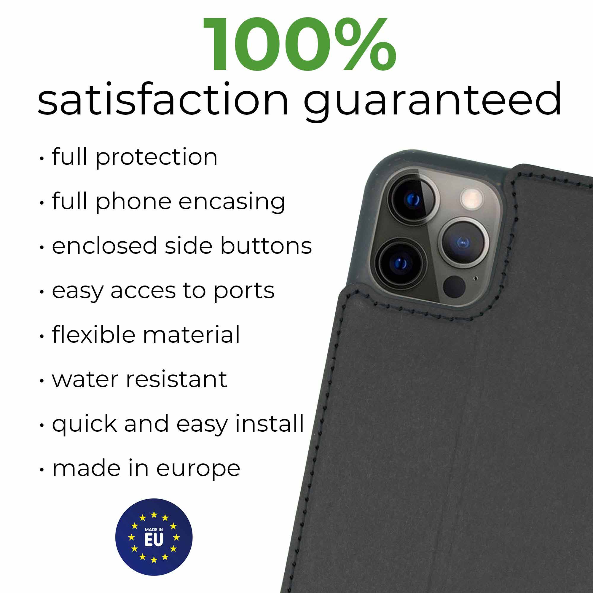 Black biodegradable flip phone case showcasing its eco-friendly design and modern style, perfect for sustainable protection.