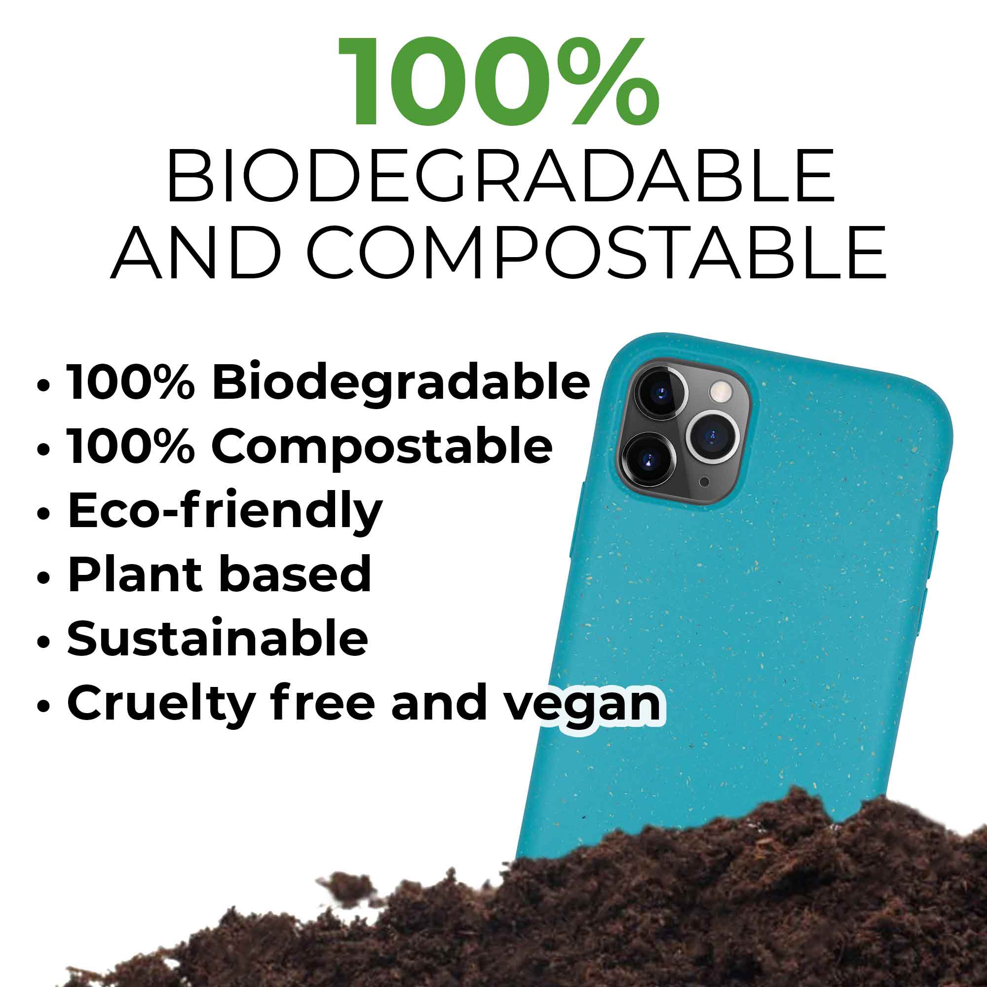 Biodegradable personalized phone case in ocean blue with unique text engraving, showcasing eco-friendly design and modern style.