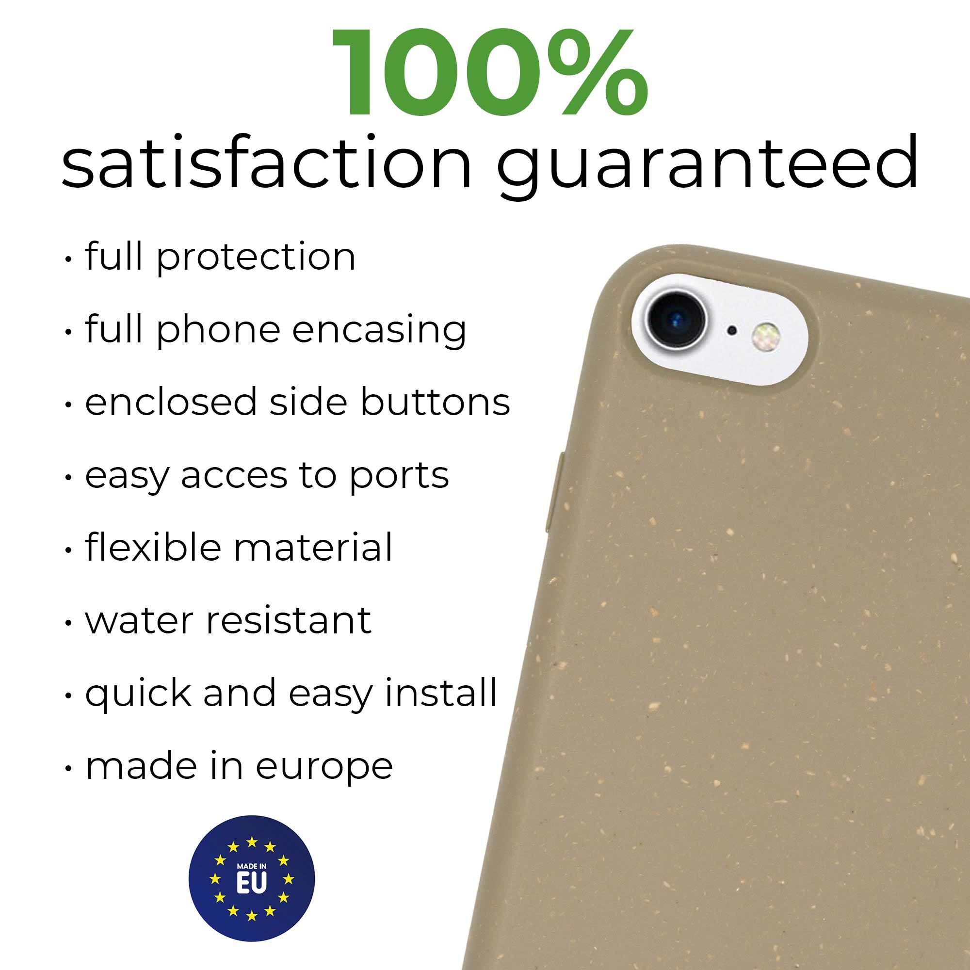 Biodegradable personalized phone case in olive green with unique text engraving, showcasing eco-friendly design and modern aesthetics.