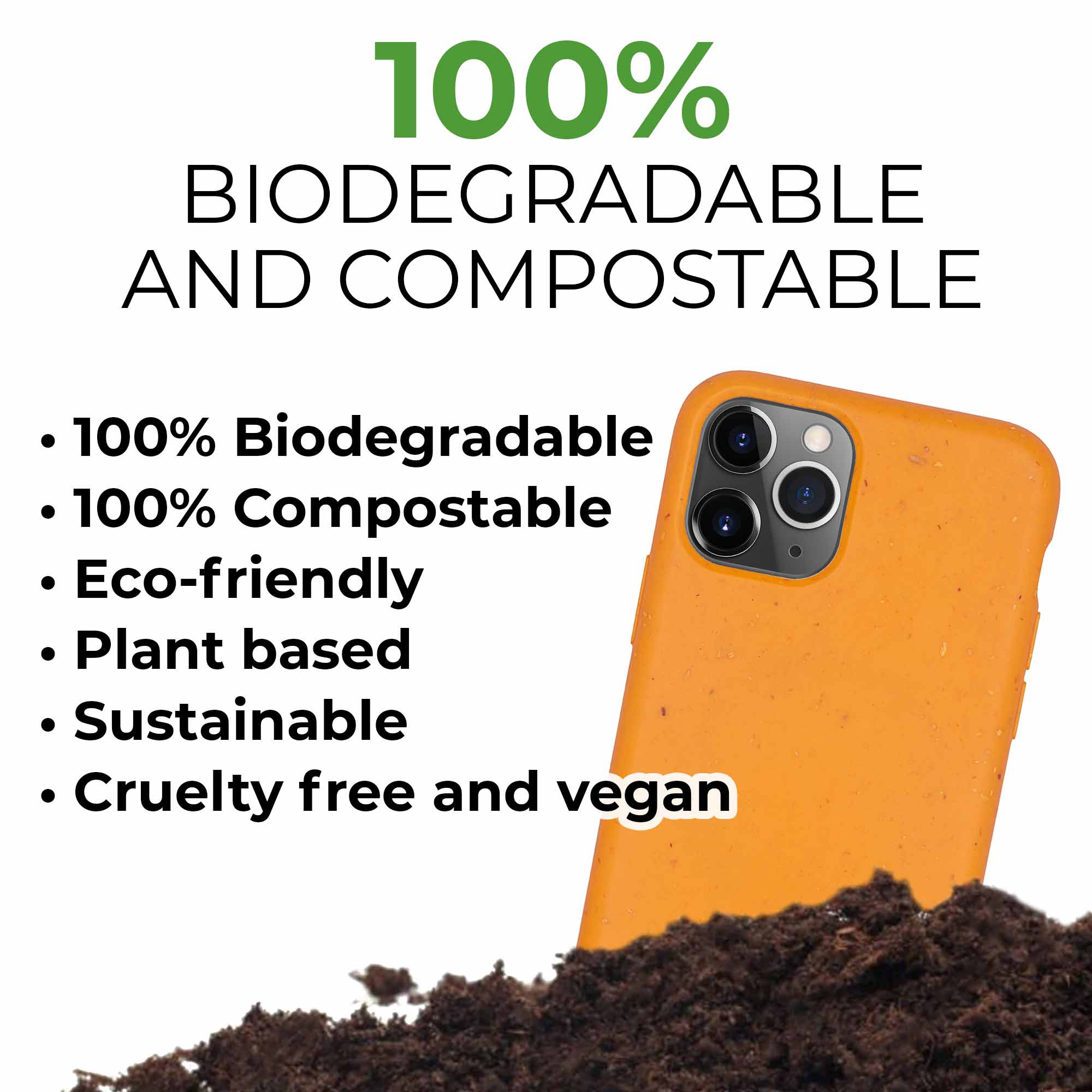 Biodegradable personalized phone case in orange with custom text engraving, showcasing eco-friendly design and modern style.