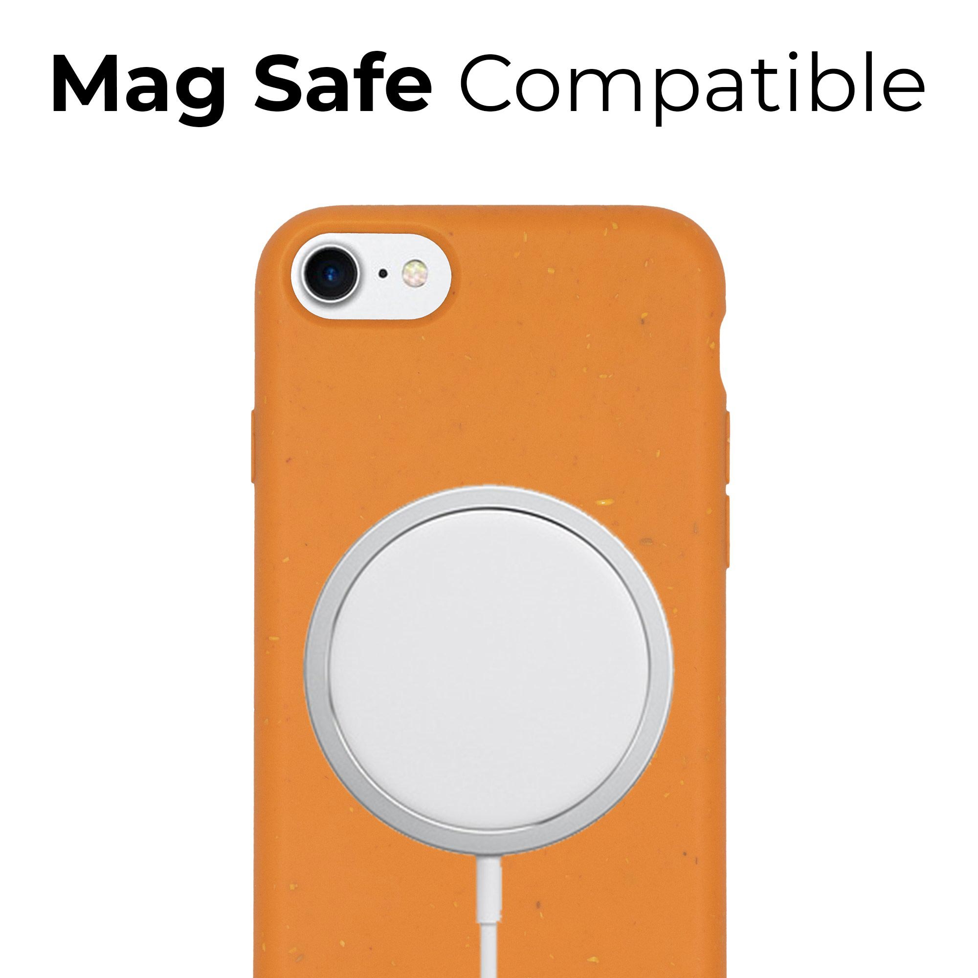 Biodegradable personalized phone case in orange with custom text engraving, showcasing eco-friendly design and modern style.