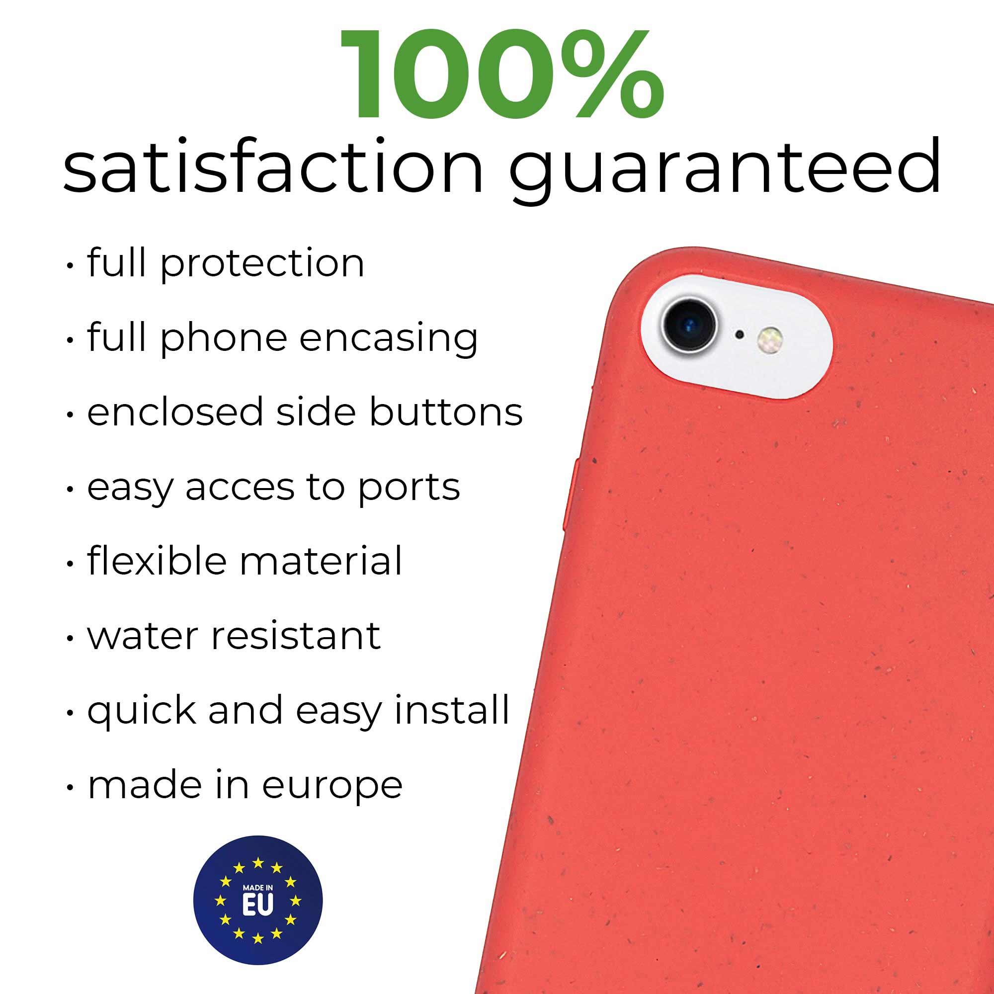 A vibrant red biodegradable phone case with personalized text engraving, showcasing eco-friendly design and modern style.