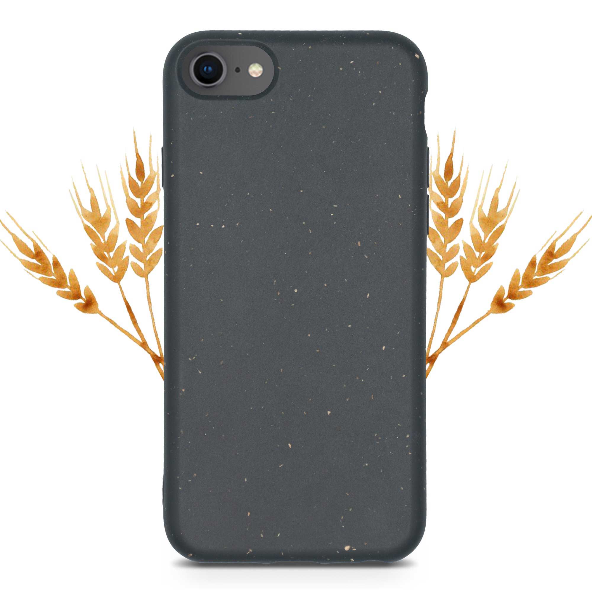 Black biodegradable phone case made from plant-based materials, showcasing its sleek design and natural texture.