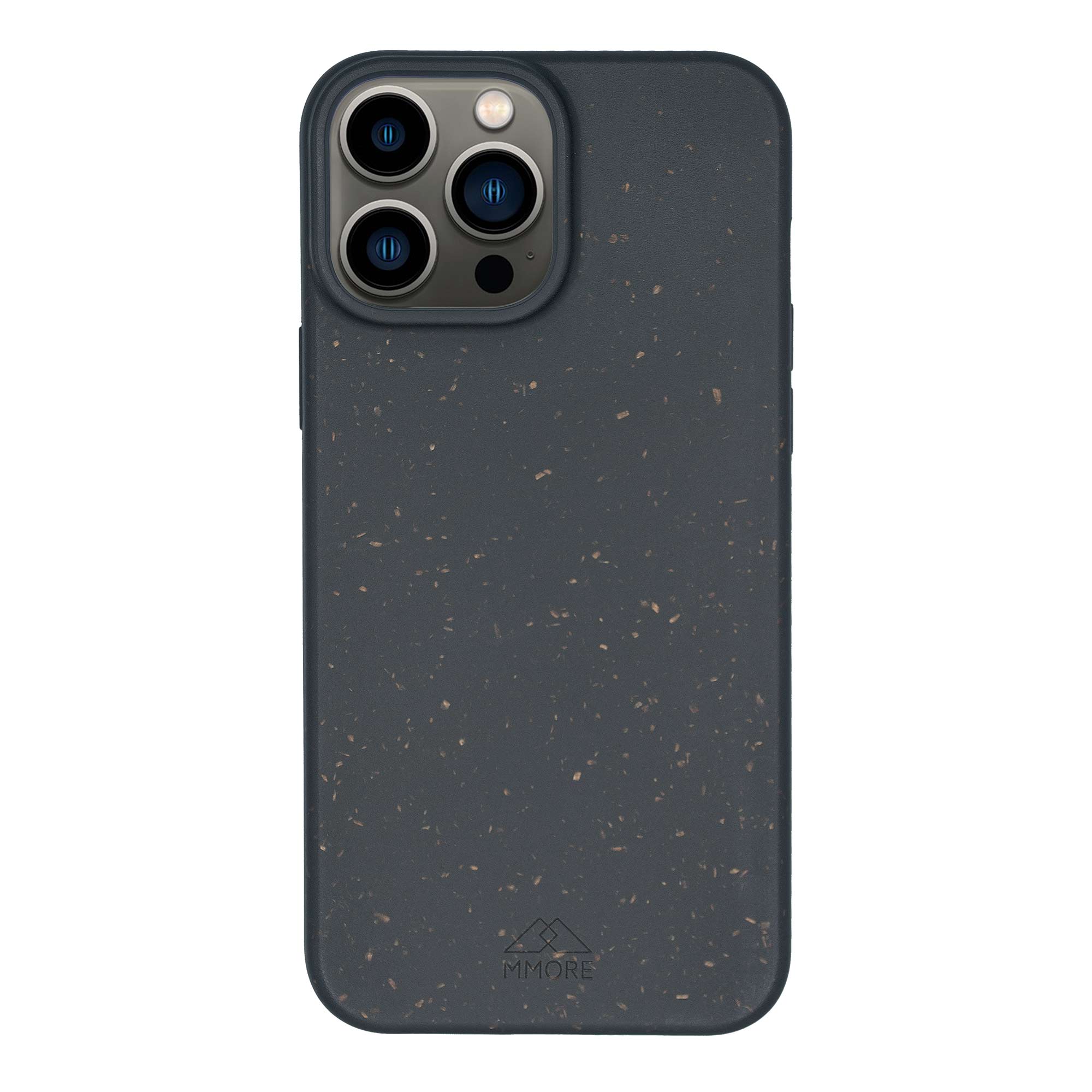 Black biodegradable phone case made from plant-based materials, showcasing its sleek design and natural texture.