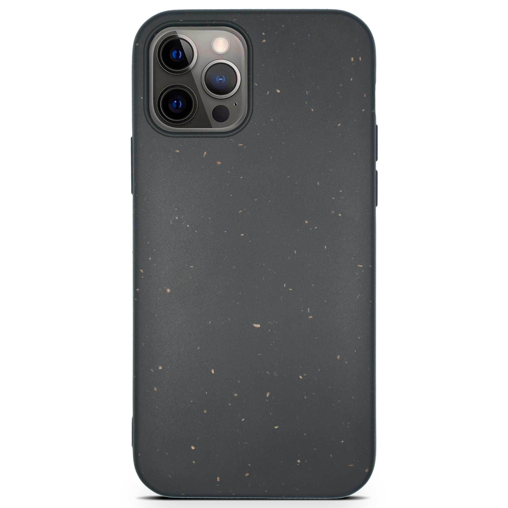 Black biodegradable phone case made from plant-based materials, showcasing its sleek design and natural texture.