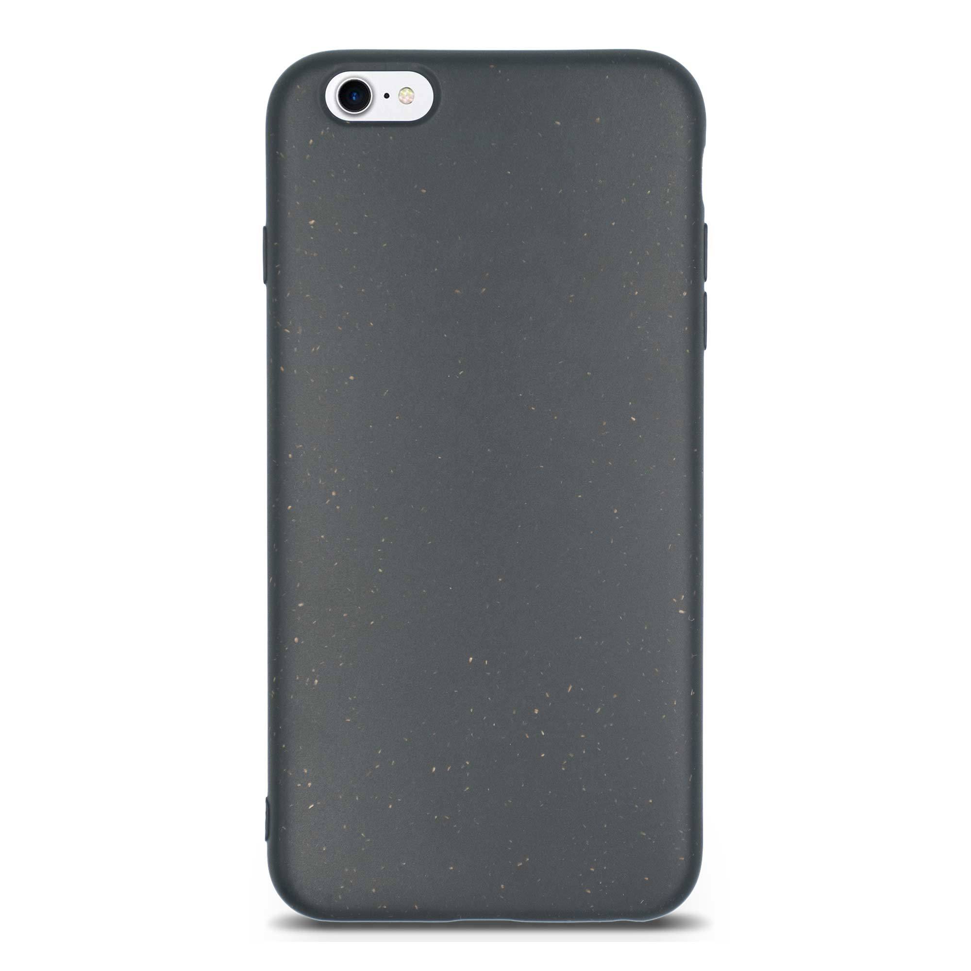 Black biodegradable phone case made from plant-based materials, showcasing its sleek design and natural texture.