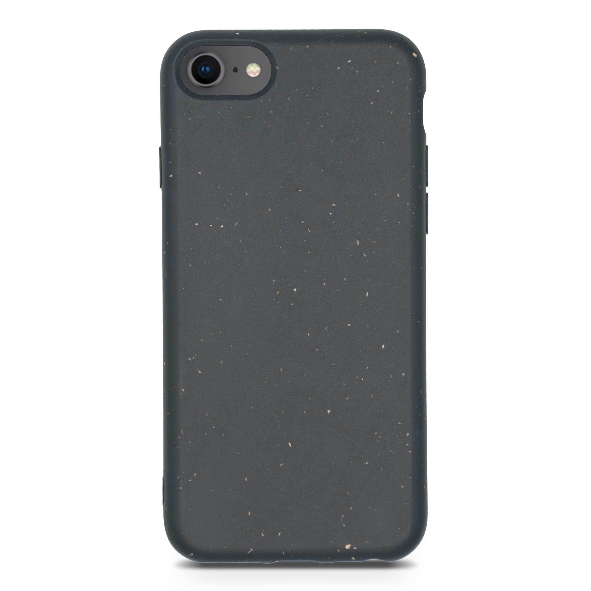 Black biodegradable phone case made from plant-based materials, showcasing its sleek design and natural texture.