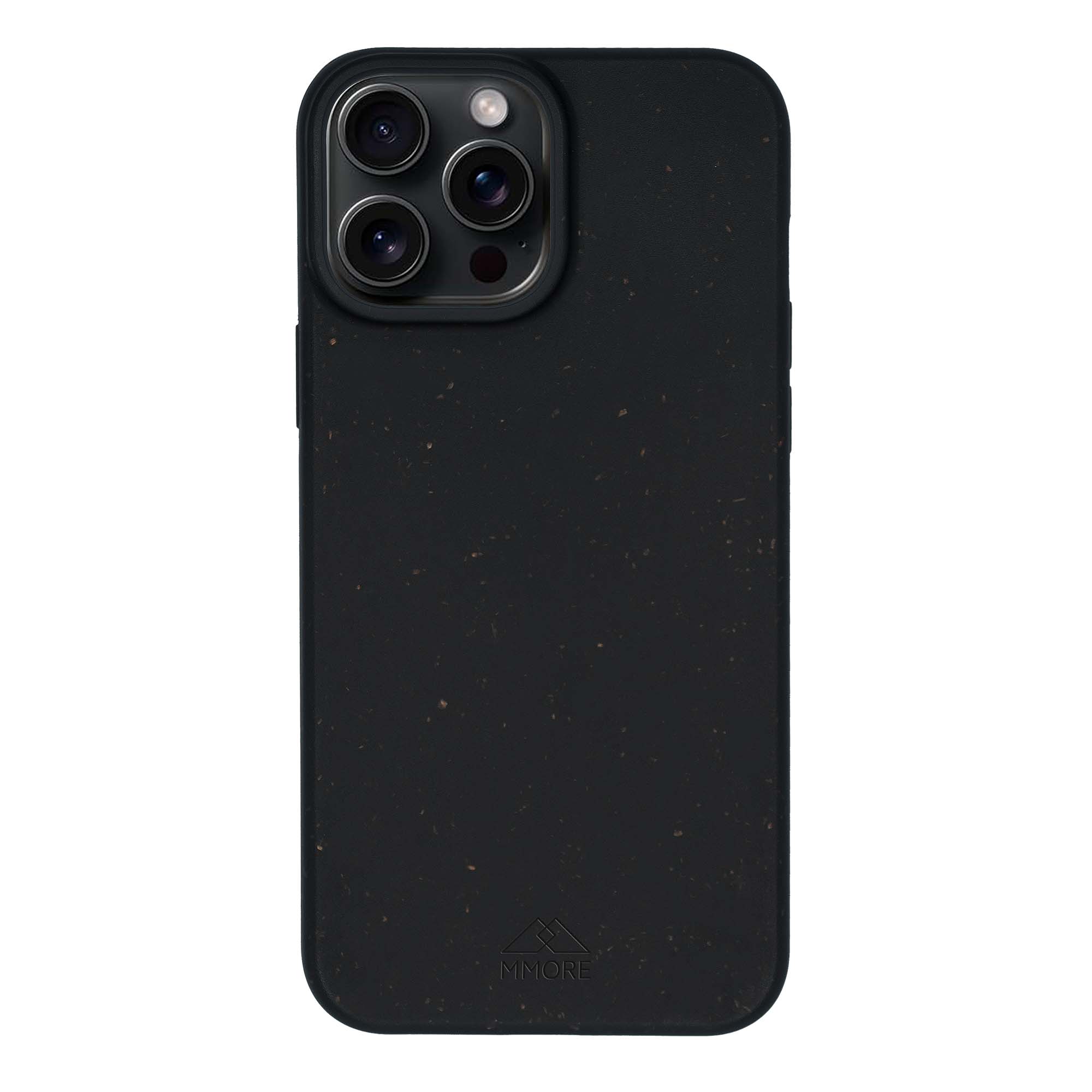 Black biodegradable phone case made from plant-based materials, showcasing its sleek design and natural texture.