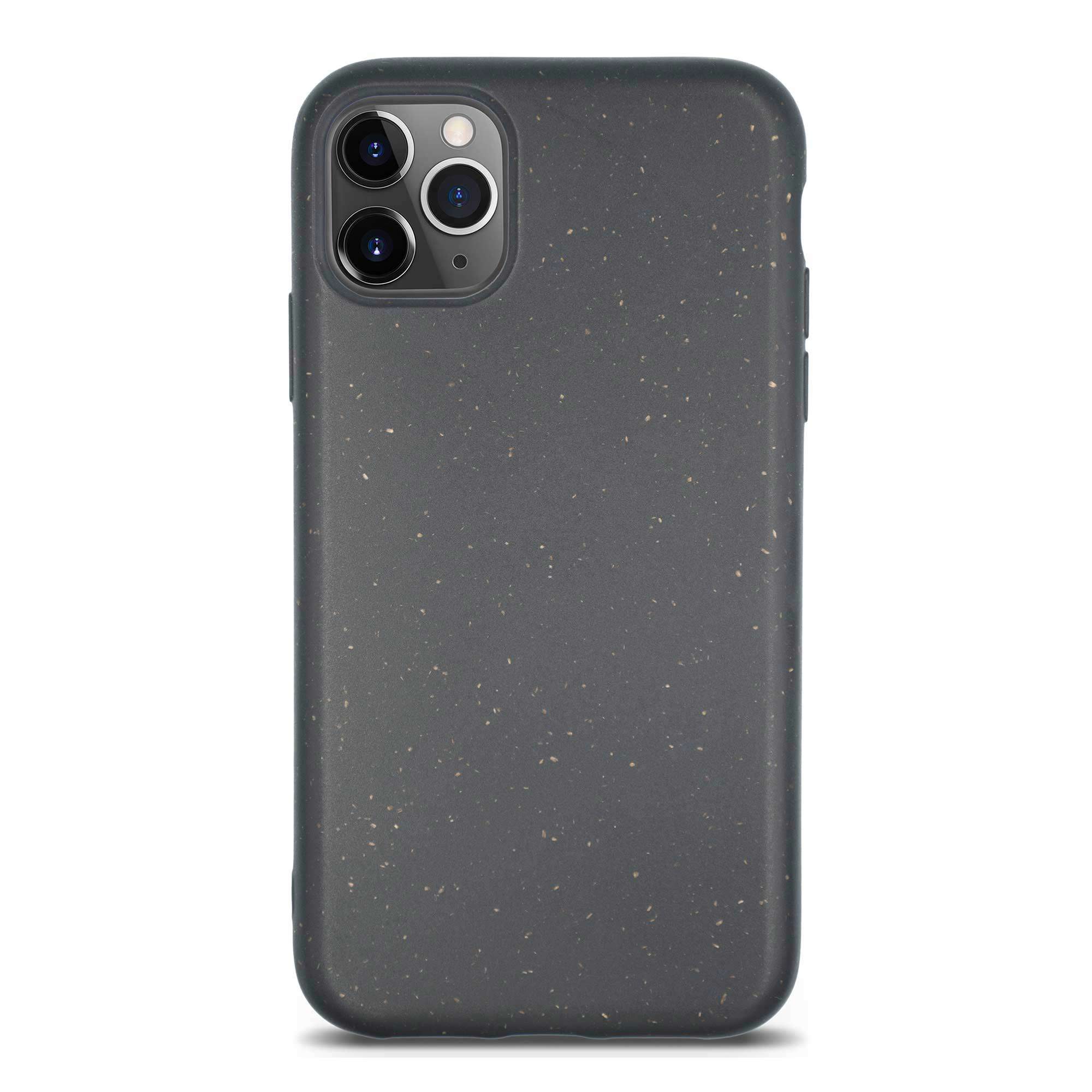 Black biodegradable phone case made from plant-based materials, showcasing its sleek design and natural texture.